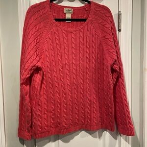 L.L. Bean Size XL Pink Crew Neck Long Sleeve Cotton Cable Knit Fisherman Sweater